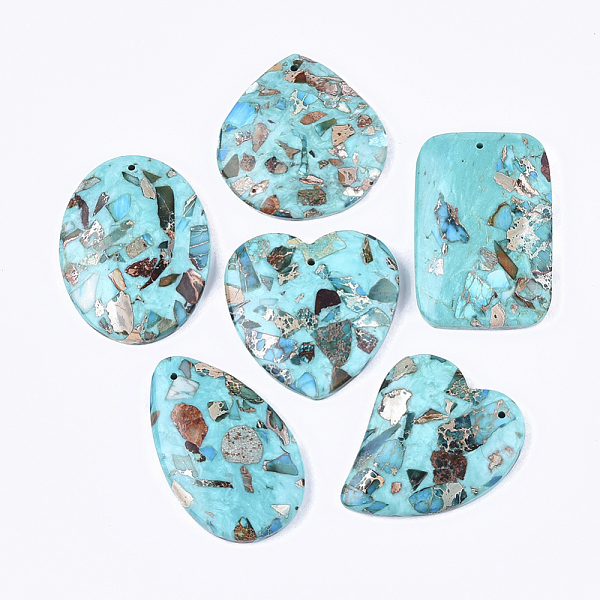 PandaHall Assembled Synthetic Imperial Jasper and Turquoise Pendants, Dyed, Mixed Shapes, Cyan, 38.5~48x30~40x6.5~7.5mm, Hole: 1.4mm...
PandaHall Assembled Synthetic Imperial Jasper and Turquoise Pendants, Dyed, Mixed Shapes, Cyan, 38.5~48x30~40x6.5~7.5mm, Hole: 1.4mm...