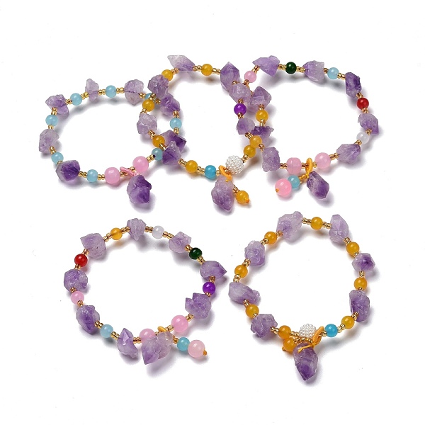 PandaHall Nuggets Natural Amethyst Stretch Beaded Bracelets, Rough Raw Stone, with Glass Beads, Inner Diameter: 2-1/4 inch(5.6cm) Amethyst
PandaHall Nuggets Natural Amethyst Stretch Beaded Bracelets, Rough Raw Stone, with Glass Beads, Inner Diameter: 2-1/4 inch(5.6cm) Amethyst