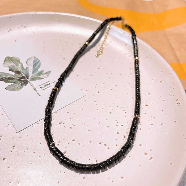 PandaHall Natural Black Agate Heishi Graduated Beaded Necklaces Black Agate Column
PandaHall Natural Black Agate Heishi Graduated Beaded Necklaces Black Agate Column