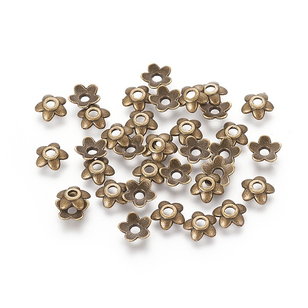 PandaHall Tibetan Style Alloy Bead Caps, Cadmium Free & Lead Free, 5-Petal Flower, Antique Bronze, 6.5x6.5x2mm, Hole: 2mm Alloy
PandaHall Tibetan Style Alloy Bead Caps, Cadmium Free & Lead Free, 5-Petal Flower, Antique Bronze, 6.5x6.5x2mm, Hole: 2mm Alloy