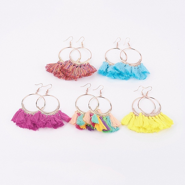 PandaHall Iron Dangle Earrings, with Iron Findings and Nylon Tassel, Ring, Mixed Color, 92mm, Pin: 0.7mm Nylon Multicolor
PandaHall Iron Dangle Earrings, with Iron Findings and Nylon Tassel, Ring, Mixed Color, 92mm, Pin: 0.7mm Nylon Multicolor