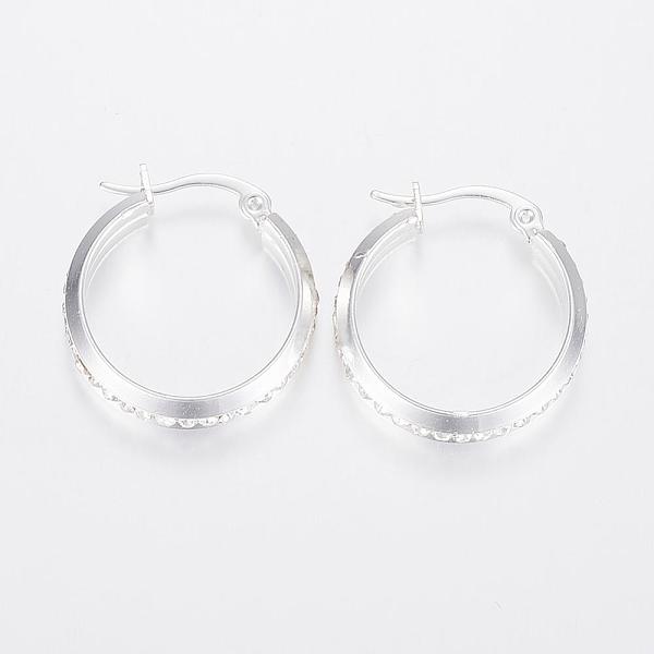 PandaHall 304 Stainless Steel Hoop Earrings, with Rhinestone, Silver Color Plated, 24.5x23x6mm, Pin: 1x0.8mm Rhinestone Clear
PandaHall 304 Stainless Steel Hoop Earrings, with Rhinestone, Silver Color Plated, 24.5x23x6mm, Pin: 1x0.8mm Rhinestone Clear