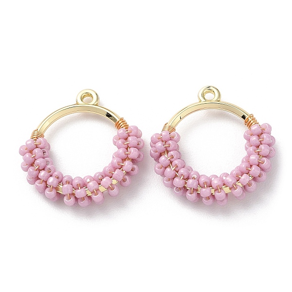 PandaHall Brass Ring with Seed Beaded Pendants, Donut Charms, Pearl Pink, 25x24x5.5mm, Hole: 1.6mm Brass+Glass Donut
PandaHall Brass Ring with Seed Beaded Pendants, Donut Charms, Pearl Pink, 25x24x5.5mm, Hole: 1.6mm Brass+Glass Donut