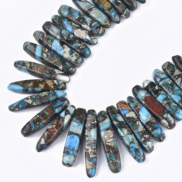 PandaHall Synthetic Gold Line Imperial Jasper Beads Strands, Dyed, Graduated Strip, Light Sky Blue, 18~46x4~8x6~9mm, Hole: 1mm, about...
PandaHall Synthetic Gold Line Imperial Jasper Beads Strands, Dyed, Graduated Strip, Light Sky Blue, 18~46x4~8x6~9mm, Hole: 1mm, about...