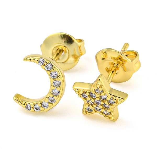 PandaHall Brass Micro Pave Cubic Zirconia Stud Earrings, Moon & Star Asymmetrical Earrings, Golden, 8.5x6.5~8.5mm Cubic Zirconia Moon
PandaHall Brass Micro Pave Cubic Zirconia Stud Earrings, Moon & Star Asymmetrical Earrings, Golden, 8.5x6.5~8.5mm Cubic Zirconia Moon
