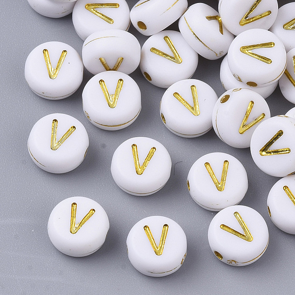 PandaHall Plating Acrylic Beads, Golden Metal Enlaced, Horizontal Hole, Flat Round with Alphabet, White, Letter.V, 7x3.5mm, Hole: 1.2mm...
PandaHall Plating Acrylic Beads, Golden Metal Enlaced, Horizontal Hole, Flat Round with Alphabet, White, Letter.V, 7x3.5mm, Hole: 1.2mm...