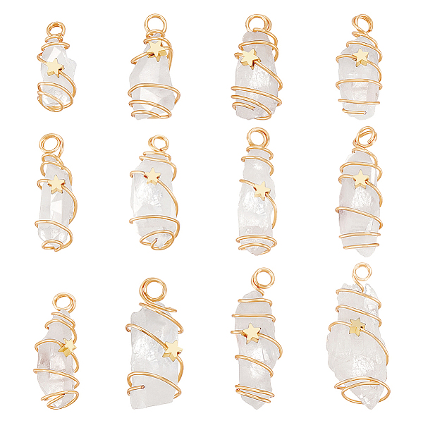 PandaHall 12Pcs Natural Quartz Crystal Copper Wire Wrapped Pendants, Rock Crystal, Nuggets Charm, Golden, 24~44x8~15x5~15.5mm, Hole: 2.5~4mm...
PandaHall 12Pcs Natural Quartz Crystal Copper Wire Wrapped Pendants, Rock Crystal, Nuggets Charm, Golden, 24~44x8~15x5~15.5mm, Hole: 2.5~4mm...