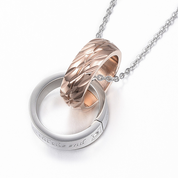 PandaHall 304 Stainless Steel Couple Pendant Necklaces, with Rhinestone, Double Rings with Words, Rose Gold & Stainless Steel Color, 18.11...
PandaHall 304 Stainless Steel Couple Pendant Necklaces, with Rhinestone, Double Rings with Words, Rose Gold & Stainless Steel Color, 18.11...