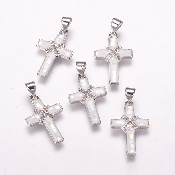 PandaHall Brass Micro Pave Cubic Zirconia Pendants, with White Shell, Cross, Platinum, 21.5x14x2mm, Hole: 3.5x4.5mm Brass+Cubic...
PandaHall Brass Micro Pave Cubic Zirconia Pendants, with White Shell, Cross, Platinum, 21.5x14x2mm, Hole: 3.5x4.5mm Brass+Cubic...