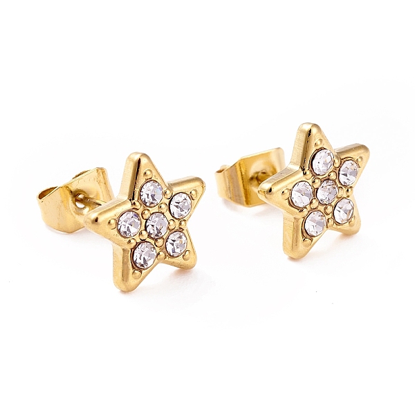 PandaHall Crystal Rhinestone Star Stud Earrings, 304 Stainless Steel Jewelry for Women, Golden, 9x9mm, Pin: 0.6mm Rhinestone Star Clear
PandaHall Crystal Rhinestone Star Stud Earrings, 304 Stainless Steel Jewelry for Women, Golden, 9x9mm, Pin: 0.6mm Rhinestone Star Clear