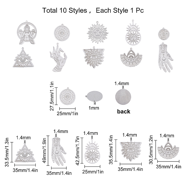 PandaHall SUNNYCLUE 201 Stainless Steel Pendants, Laser Cut, Mixed Shapes, Stainless Steel Color, 48.5x27x1mm, Hole: 1.4mm, 10pcs/box 201...
PandaHall SUNNYCLUE 201 Stainless Steel Pendants, Laser Cut, Mixed Shapes, Stainless Steel Color, 48.5x27x1mm, Hole: 1.4mm, 10pcs/box 201...