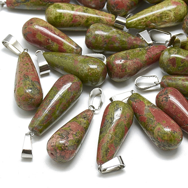 PandaHall Natural Unakite Pendants, with Stainless Steel Snap On Bails, teardrop, 28~30x10~12mm, Hole: 6x4mm Unakite Teardrop
PandaHall Natural Unakite Pendants, with Stainless Steel Snap On Bails, teardrop, 28~30x10~12mm, Hole: 6x4mm Unakite Teardrop
