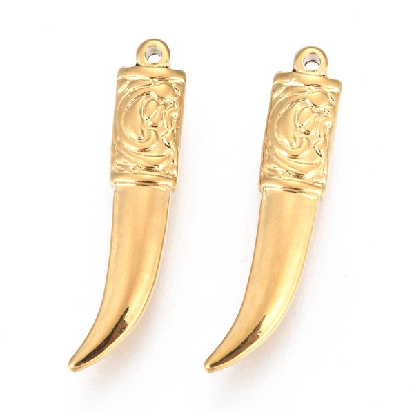 PandaHall 304 Stainless Steel Pendants, Scabbard/Tusk Shape, Golden, 31x7x4mm, Hole: 1.4mm 304 Stainless Steel Horn
PandaHall 304 Stainless Steel Pendants, Scabbard/Tusk Shape, Golden, 31x7x4mm, Hole: 1.4mm 304 Stainless Steel Horn