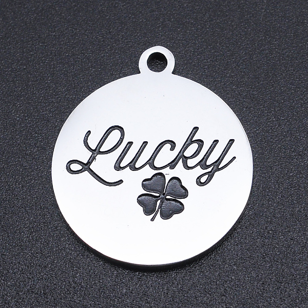 PandaHall 201 Stainless Steel Etched Pendants, Flat Round with Word Lucky & Clovers, Stainless Steel Color, 22x19x1.5mm, Hole: 1.8mm 201...
PandaHall 201 Stainless Steel Etched Pendants, Flat Round with Word Lucky & Clovers, Stainless Steel Color, 22x19x1.5mm, Hole: 1.8mm 201...