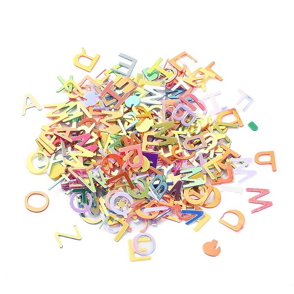 PandaHall PVC Paillette/Sequins Beads, Golden Sheen, Random Mixed Letters, Mixed Color, 2~5.5x1.5~7x0.3mm PVC Letter Multicolor
PandaHall PVC Paillette/Sequins Beads, Golden Sheen, Random Mixed Letters, Mixed Color, 2~5.5x1.5~7x0.3mm PVC Letter Multicolor