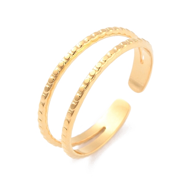 PandaHall Ion Plating(IP) 304 Stainless Steel Double Line Open Cuff Ring for Women, Golden, Inner Diameter: 17.3mm 304 Stainless Steel
PandaHall Ion Plating(IP) 304 Stainless Steel Double Line Open Cuff Ring for Women, Golden, Inner Diameter: 17.3mm 304 Stainless Steel