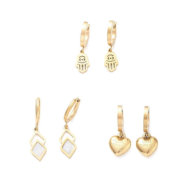 PandaHall 3 Pairs 3 Style Synthetic Shell Rhombus Dangle Hoop Earrings, Ion Plating(IP) 304 Stainless Steel Heart & Hamsa Hand Earrings for...
PandaHall 3 Pairs 3 Style Synthetic Shell Rhombus Dangle Hoop Earrings, Ion Plating(IP) 304 Stainless Steel Heart & Hamsa Hand Earrings for...