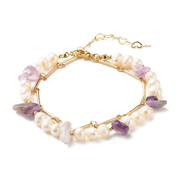 PandaHall Natural Amethyst & Pearl Beads Double Layered Bracelet, Reiki Healing Bracelet with Link Chain, Golden, 7-1/8 inch(18cm) Amethyst
PandaHall Natural Amethyst & Pearl Beads Double Layered Bracelet, Reiki Healing Bracelet with Link Chain, Golden, 7-1/8 inch(18cm) Amethyst