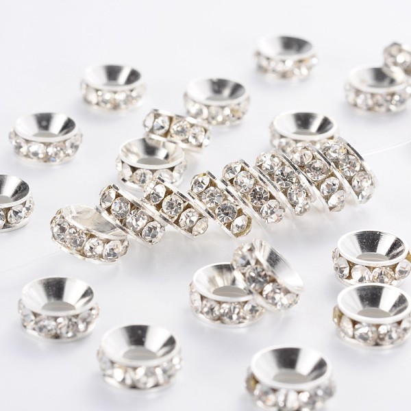 PandaHall Brass Rhinestone Spacer Beads, Grade A, Rondelle, Silver Color Plated, Crystal, 9x4mm Brass+Rhinestone Rondelle Clear
PandaHall Brass Rhinestone Spacer Beads, Grade A, Rondelle, Silver Color Plated, Crystal, 9x4mm Brass+Rhinestone Rondelle Clear