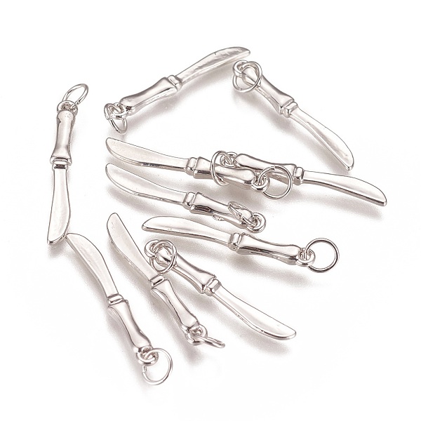 PandaHall Brass Pendants, Long-Lasting Plated, Knife Shape, Platinum, 25.5x3.5x2mm, Hole: 4mm Brass Tableware
PandaHall Brass Pendants, Long-Lasting Plated, Knife Shape, Platinum, 25.5x3.5x2mm, Hole: 4mm Brass Tableware