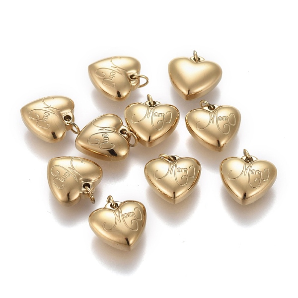 PandaHall Mother's Day Ion Plating(IP) 304 Stainless Steel Charms, with Jump Rings, Heart with Word Mom, Golden, 12x11x4mm, Hole: 3mm 304...
PandaHall Mother's Day Ion Plating(IP) 304 Stainless Steel Charms, with Jump Rings, Heart with Word Mom, Golden, 12x11x4mm, Hole: 3mm 304...