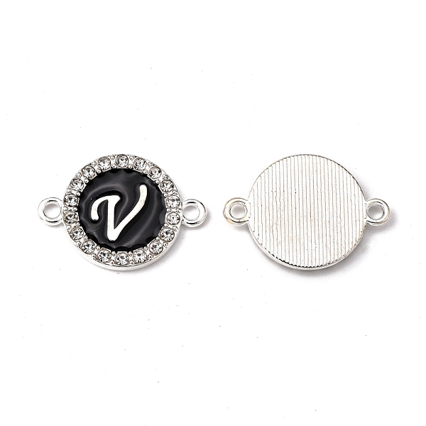 PandaHall Alloy Enamel Links Connectors, with Crystal Rhinestones, Flat Round with Letter, Silver Color Plated, Letter.V, 22x16x2mm, Hole..., Black
PandaHall Alloy Enamel Links Connectors, with Crystal Rhinestones, Flat Round with Letter, Silver Color Plated, Letter.V, 22x16x2mm, Hole..., Black