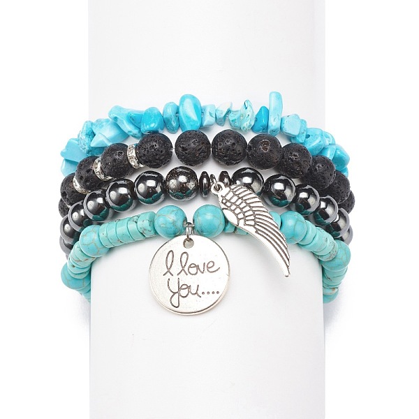 PandaHall 4Pcs 4 Style Natural & Synthetic Mixed Gemstone Stretch Bracelets Set, Word I Love You & Wing Alloy Charms Bracelets for Women..., Clear
PandaHall 4Pcs 4 Style Natural & Synthetic Mixed Gemstone Stretch Bracelets Set, Word I Love You & Wing Alloy Charms Bracelets for Women..., Clear