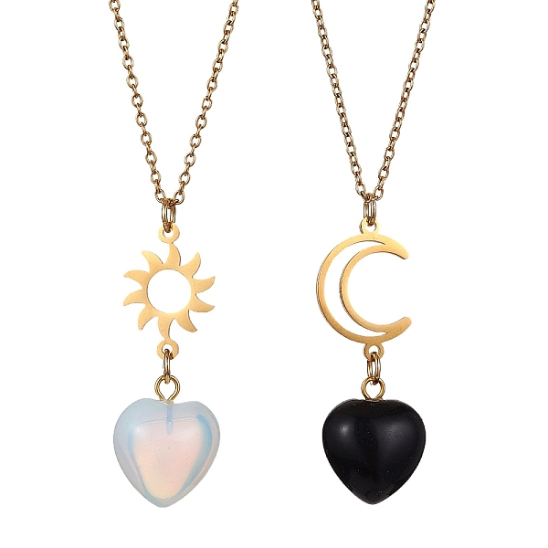 PandaHall 2Pcs 2 Style Opalite & Natural Obsidian Heart Pendant Necklaces Set, Sun & Moon 304 Stainless Steel Necklaces, Golden, 17.72~17.91...
PandaHall 2Pcs 2 Style Opalite & Natural Obsidian Heart Pendant Necklaces Set, Sun & Moon 304 Stainless Steel Necklaces, Golden, 17.72~17.91...