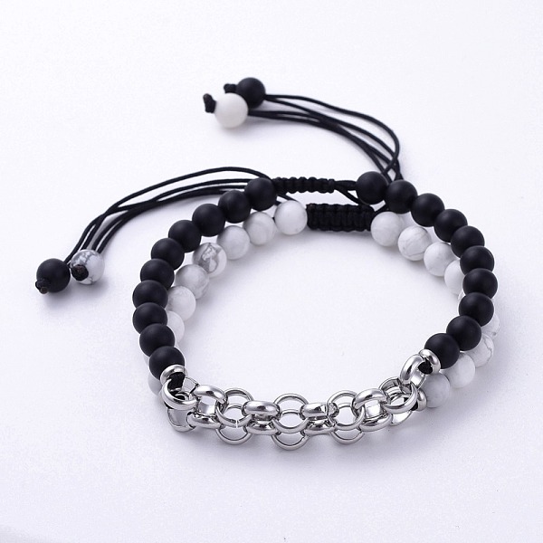 PandaHall Natural Howlite and Black Agate Braided Bead Bracelets, with 304 Stainless Steel Rolo Chains and Nylon Thread, White & Black...
PandaHall Natural Howlite and Black Agate Braided Bead Bracelets, with 304 Stainless Steel Rolo Chains and Nylon Thread, White & Black...