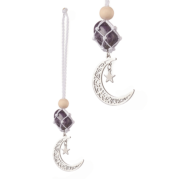 PandaHall Moon 201 Stainless Steel Pendant Decorations, Wood Beads and Natural Amethyst Nuggets Beads Nylon Thread Hanging Ornament...
PandaHall Moon 201 Stainless Steel Pendant Decorations, Wood Beads and Natural Amethyst Nuggets Beads Nylon Thread Hanging Ornament...