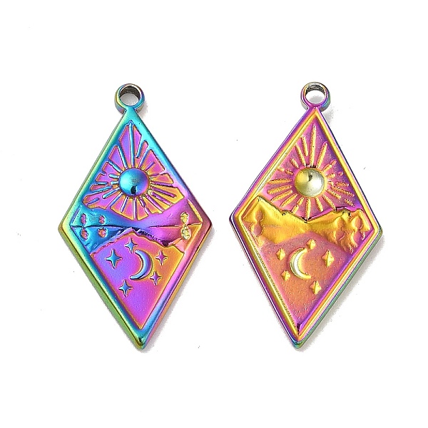PandaHall Ion Plating(IP) 304 Stainless Steel Pendants, Rhombus with Sun & Star Charm, Rainbow Color, 25.5x14x2mm, Hole: 1.6mm 304 Stainless...
PandaHall Ion Plating(IP) 304 Stainless Steel Pendants, Rhombus with Sun & Star Charm, Rainbow Color, 25.5x14x2mm, Hole: 1.6mm 304 Stainless...