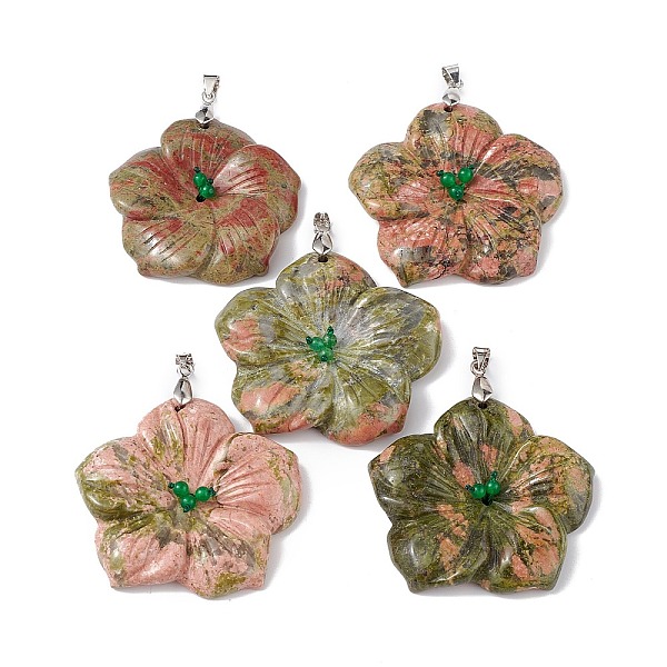 PandaHall Natural Unakite Big Pendants, Peach Blossom Charms, with Platinum Plated Alloy Snap on Bails, 57x48x9mm, Hole: 6x4mm Unakite...
PandaHall Natural Unakite Big Pendants, Peach Blossom Charms, with Platinum Plated Alloy Snap on Bails, 57x48x9mm, Hole: 6x4mm Unakite...