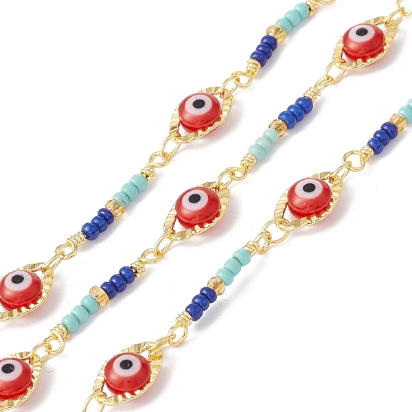 PandaHall Handmade Eco-friendly Brass Horse Eye Link Chain, with Glass Evil Eye & Seed Beaded, Real 18K Gold Plated, Lead Free & Cadmium...
PandaHall Handmade Eco-friendly Brass Horse Eye Link Chain, with Glass Evil Eye & Seed Beaded, Real 18K Gold Plated, Lead Free & Cadmium...
