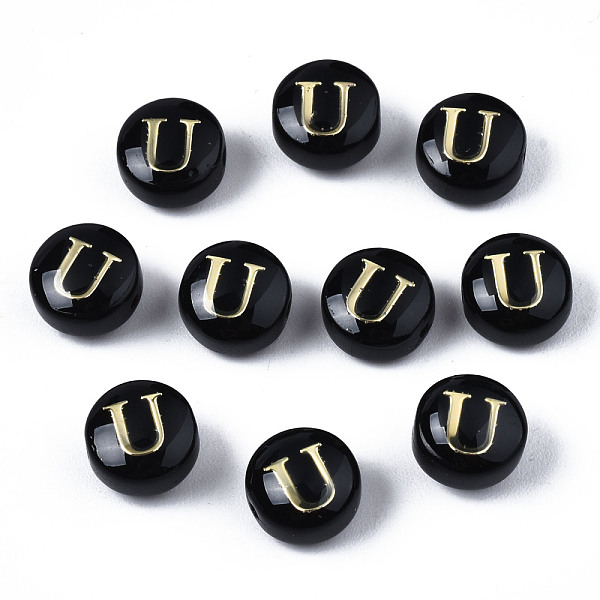 PandaHall Handmade Lampwork Beads, with Golden Plated Brass Etched Metal Embellishments, Flat Round with Alphabet, Letter.U, 8x5mm, Hole..., Black
PandaHall Handmade Lampwork Beads, with Golden Plated Brass Etched Metal Embellishments, Flat Round with Alphabet, Letter.U, 8x5mm, Hole..., Black