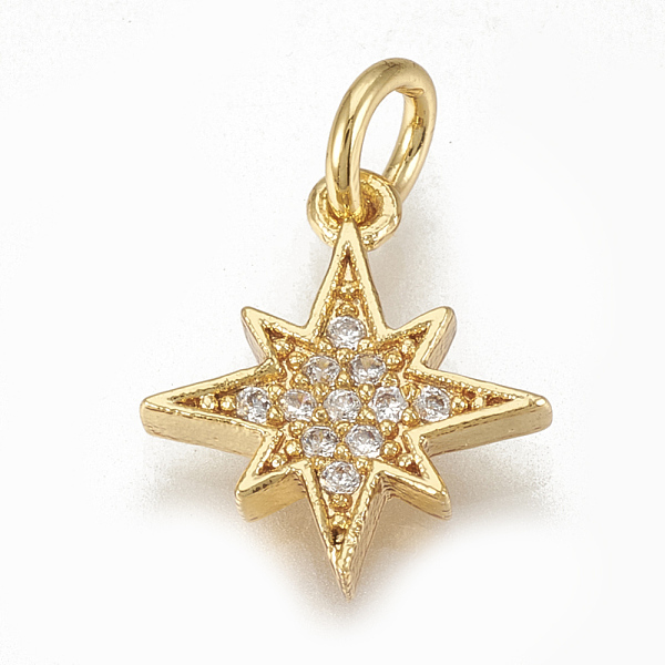 PandaHall Brass Micro Pave Cubic Zirconia Charms, with Jump Rings, Star, Golden, 13x11.5x2mm, Hole: 3mm Brass+Cubic Zirconia Star Clear
PandaHall Brass Micro Pave Cubic Zirconia Charms, with Jump Rings, Star, Golden, 13x11.5x2mm, Hole: 3mm Brass+Cubic Zirconia Star Clear