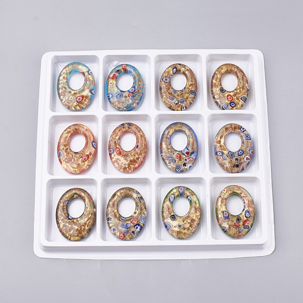 PandaHall Handmade Gold Sand Lampwork Pendants, Inside Millefiori Glass, Oval, Mixed Color, 46~47x34x9.5mm, Hole: 19mm, Box Size..., Multicolor
PandaHall Handmade Gold Sand Lampwork Pendants, Inside Millefiori Glass, Oval, Mixed Color, 46~47x34x9.5mm, Hole: 19mm, Box Size..., Multicolor
