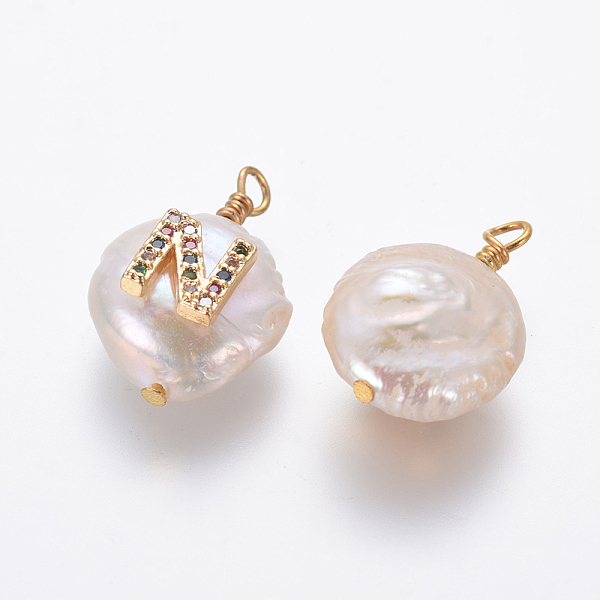 PandaHall Natural Cultured Freshwater Pearl Pendants, with Brass Micro Pave Cubic Zirconia Findings, Flat Round with Letter, Colorful...
PandaHall Natural Cultured Freshwater Pearl Pendants, with Brass Micro Pave Cubic Zirconia Findings, Flat Round with Letter, Colorful...