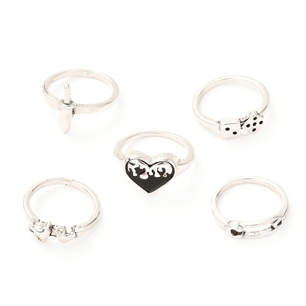 PandaHall Alloy Finger Rings Suit, Dice & Heart & Clip & Sword, Platinum, 2mm, Inner Diameter: 16.5mm, 5Pcs/Set Alloy
PandaHall Alloy Finger Rings Suit, Dice & Heart & Clip & Sword, Platinum, 2mm, Inner Diameter: 16.5mm, 5Pcs/Set Alloy
