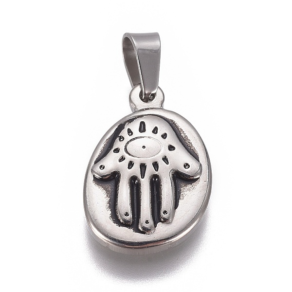 PandaHall 304 Stainless Steel Pendants, Oval with Hamsa Hand/Hand of Fatima/Hand of Miriam, Antique Silver, 20.5x14x3mm, Hole: 4x5mm 304...
PandaHall 304 Stainless Steel Pendants, Oval with Hamsa Hand/Hand of Fatima/Hand of Miriam, Antique Silver, 20.5x14x3mm, Hole: 4x5mm 304...