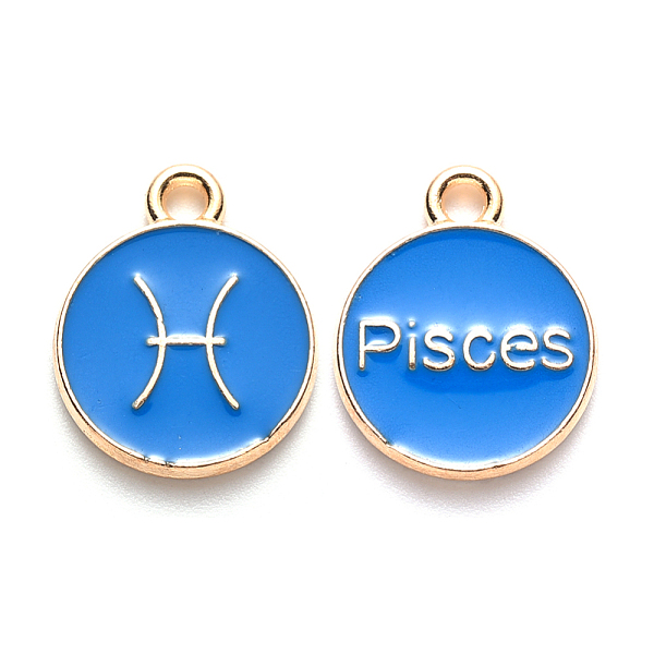 PandaHall Alloy Enamel Pendants, Cadmium Free & Lead Free, Flat Round with Constellation, Light Gold, Dodger Blue, Pisces, 15x12x2mm, Hole...
PandaHall Alloy Enamel Pendants, Cadmium Free & Lead Free, Flat Round with Constellation, Light Gold, Dodger Blue, Pisces, 15x12x2mm, Hole...