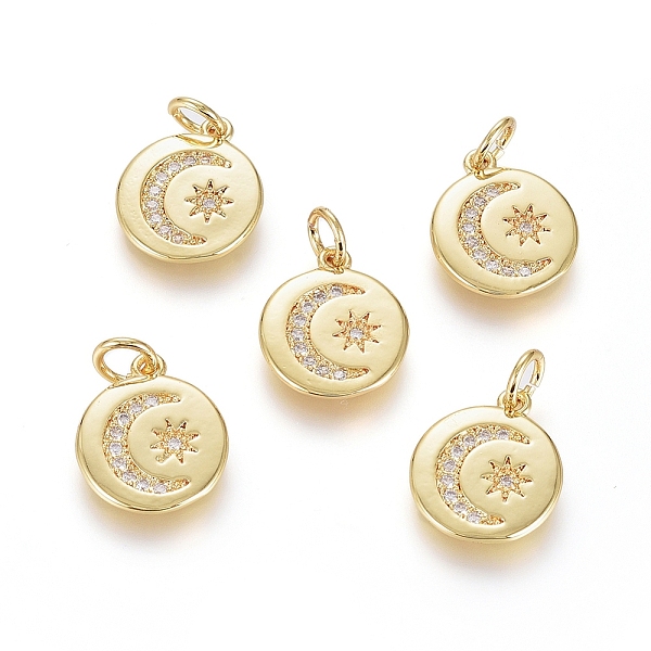 PandaHall Brass Micro Pave Cubic Zirconia Pendants, with Jump Ring, Long-Lasting Plated, Flat Round with Star & Moon, Clear, Real 18K Gold...
PandaHall Brass Micro Pave Cubic Zirconia Pendants, with Jump Ring, Long-Lasting Plated, Flat Round with Star & Moon, Clear, Real 18K Gold...