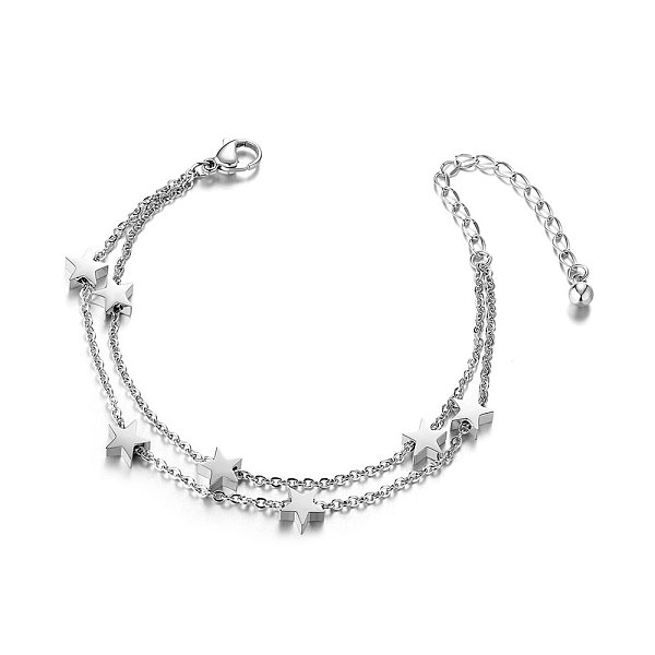 PandaHall SHEGRACE Chic Titanium Steel Multi-strand Bracelets, Double Layered Bracelet, with Stars, Stainless Steel Color, 150mm Titanium...
PandaHall SHEGRACE Chic Titanium Steel Multi-strand Bracelets, Double Layered Bracelet, with Stars, Stainless Steel Color, 150mm Titanium...