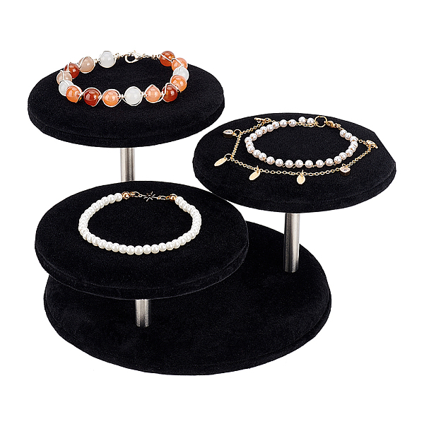 PandaHall 3-Tier Wood Covered Velvet Jewelry Display Risers, with 3 Round Platforms, Jewelry Organizer Holder for Rings Earrings Bracelets..., Black
PandaHall 3-Tier Wood Covered Velvet Jewelry Display Risers, with 3 Round Platforms, Jewelry Organizer Holder for Rings Earrings Bracelets..., Black