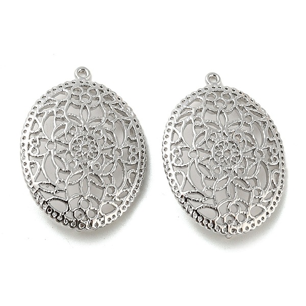PandaHall Rack Plating Brass Links Connector Charms, Hollow Oval with Flower Pattern, Platinum, 27.5x20x1mm, Hole: 1mm Brass Oval
PandaHall Rack Plating Brass Links Connector Charms, Hollow Oval with Flower Pattern, Platinum, 27.5x20x1mm, Hole: 1mm Brass Oval
