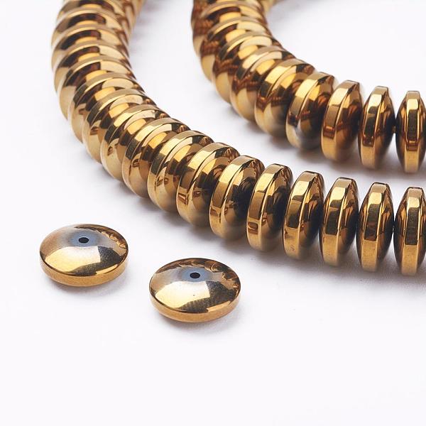 PandaHall Electroplate Non-Magnetic Synthetic Hematite Beads Strands, Heishi Beads, Flat Round/Disc, Golden Plated, 11x4mm, Hole: 1mm, about...
PandaHall Electroplate Non-Magnetic Synthetic Hematite Beads Strands, Heishi Beads, Flat Round/Disc, Golden Plated, 11x4mm, Hole: 1mm, about...