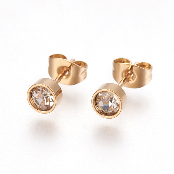 PandaHall 304 Stainless Steel Ear Studs, with Rhinestone, Flat Round, Crystal, Golden, 13.5~14mm, Pin: 0.7mm Rhinestone Clear
PandaHall 304 Stainless Steel Ear Studs, with Rhinestone, Flat Round, Crystal, Golden, 13.5~14mm, Pin: 0.7mm Rhinestone Clear
