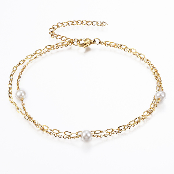 PandaHall 304 Stainless Steel Multi-Strand Anklets, with Lobster Clasps, Acrylic Pearl Beads and Extender Chains, Round, Golden, 7-7/8 inch...
PandaHall 304 Stainless Steel Multi-Strand Anklets, with Lobster Clasps, Acrylic Pearl Beads and Extender Chains, Round, Golden, 7-7/8 inch...