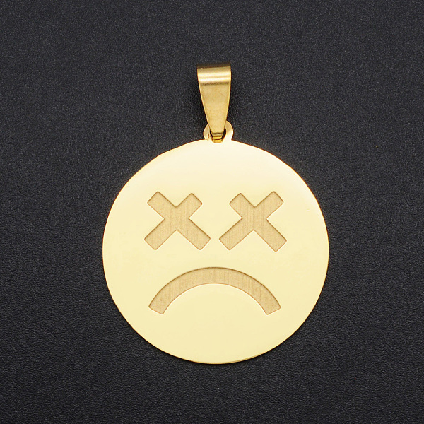 PandaHall 201 Stainless Steel Pendants, with Stainless Steel Snap On Bails, Flat Round with Sad Face, Golden, 33x30x1mm, Hole: 4x8.5mm 201...
PandaHall 201 Stainless Steel Pendants, with Stainless Steel Snap On Bails, Flat Round with Sad Face, Golden, 33x30x1mm, Hole: 4x8.5mm 201...