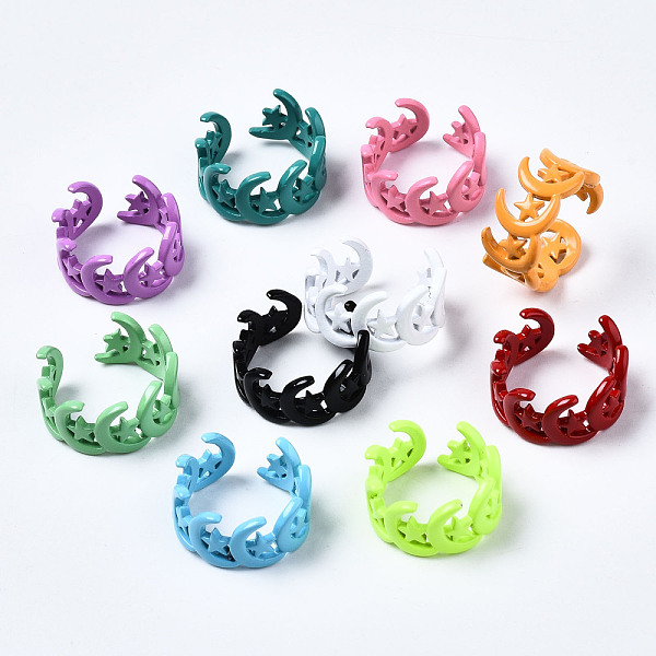 PandaHall Spray Painted Brass Cuff Rings, Open Rings, Moon with Star, Mixed Color, US Size 5, Inner Diameter: 16mm Brass Multicolor
PandaHall Spray Painted Brass Cuff Rings, Open Rings, Moon with Star, Mixed Color, US Size 5, Inner Diameter: 16mm Brass Multicolor
