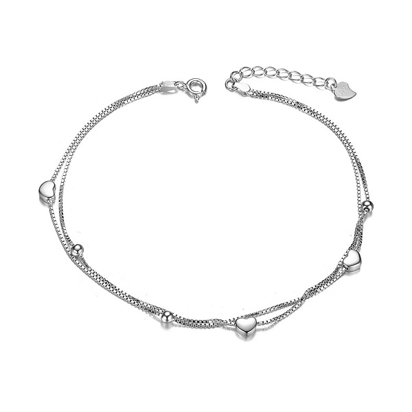 PandaHall SHEGRACE Rhodium Plated 925 Sterling Silver 2-Layered Anklet, Hearts and Small Beads, Platinum, 210mm Sterling Silver
PandaHall SHEGRACE Rhodium Plated 925 Sterling Silver 2-Layered Anklet, Hearts and Small Beads, Platinum, 210mm Sterling Silver
